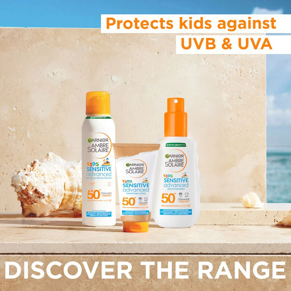Garnier Ambre Solaire Kids Sensitive Advanced Hypoallergenic Anti-Sand Sun Protection Mist SPF50 150ml - Image 7