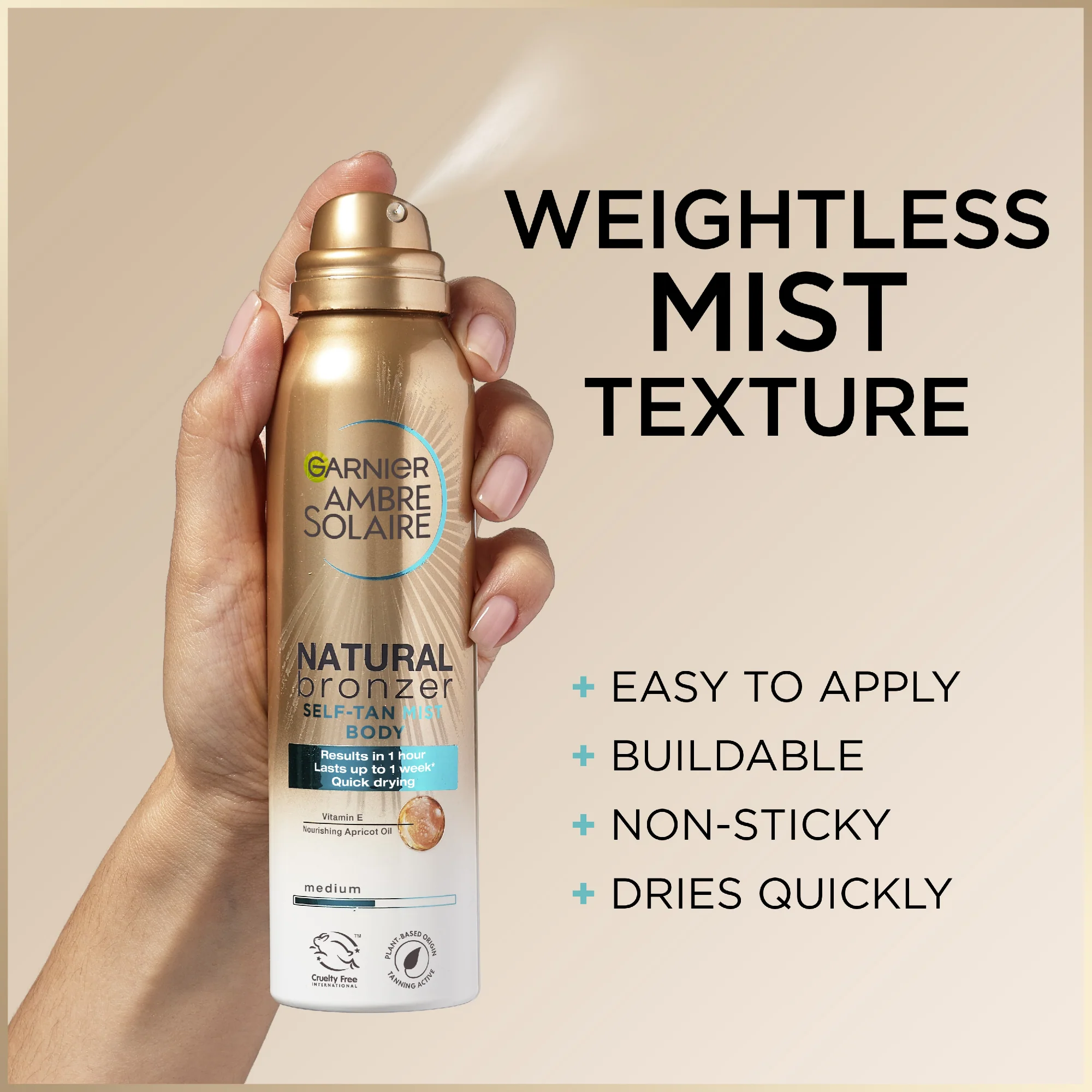Garnier Ambre Solaire Natural Bronzer Self Tan Body Mist Medium 150ml - Image 3