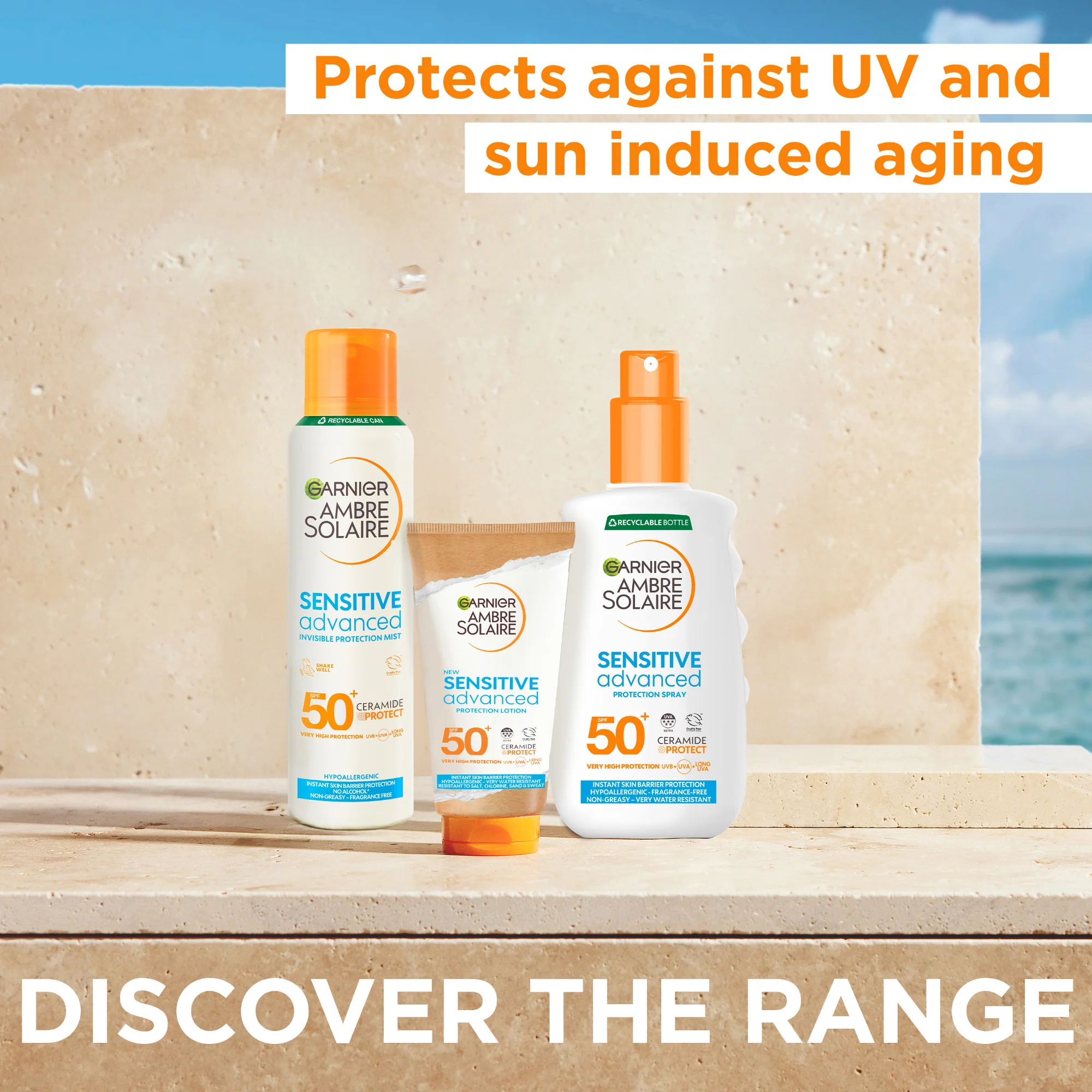 Garnier Ambre Solaire Sensitive Advanced Hypoallergenic Invisible Protection Mist SPF50+ 150ml - Image 7
