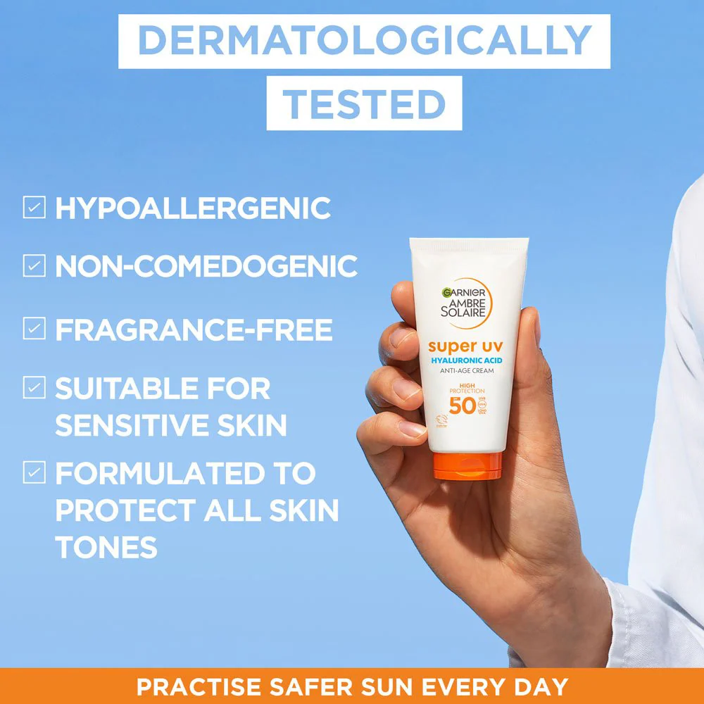 Garnier Ambre Solaire Super UV Hyaluronic Acid Anti-Age Sun Protection Cream SPF50+ 50ml - Image 2