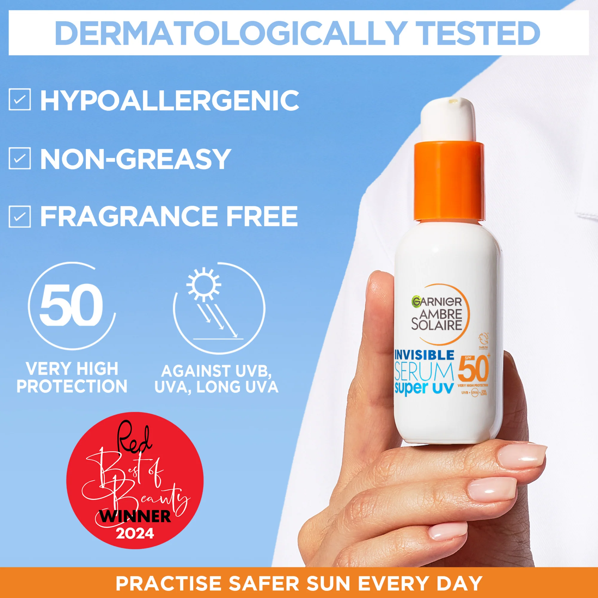 Garnier Ambre Solaire Super UV Invisible Daily Sunscreen Face Serum SPF50+ 30ml - Image 2