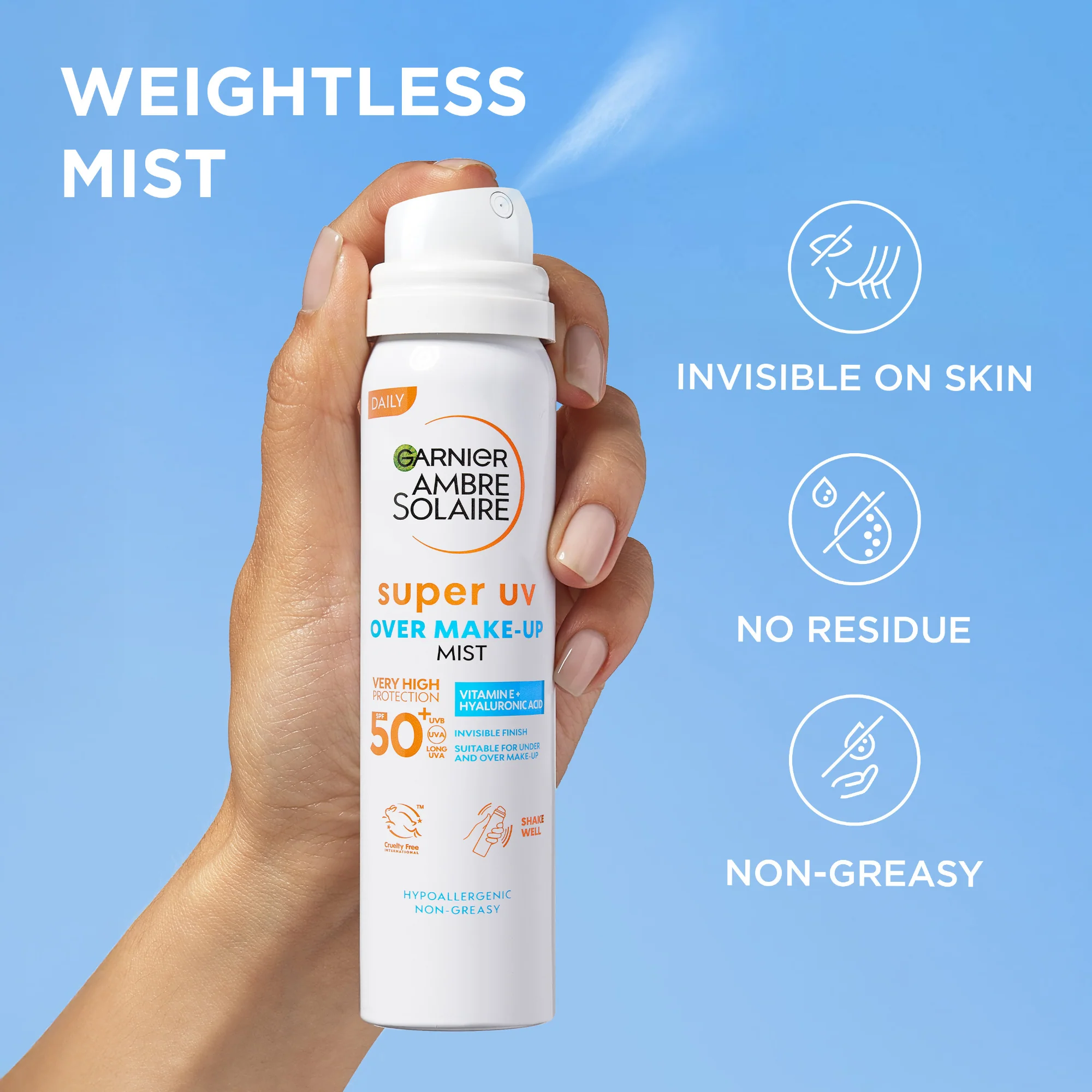 Garnier Ambre Solaire Super UV Over Makeup Mist SPF50+ 75ml - Image 4