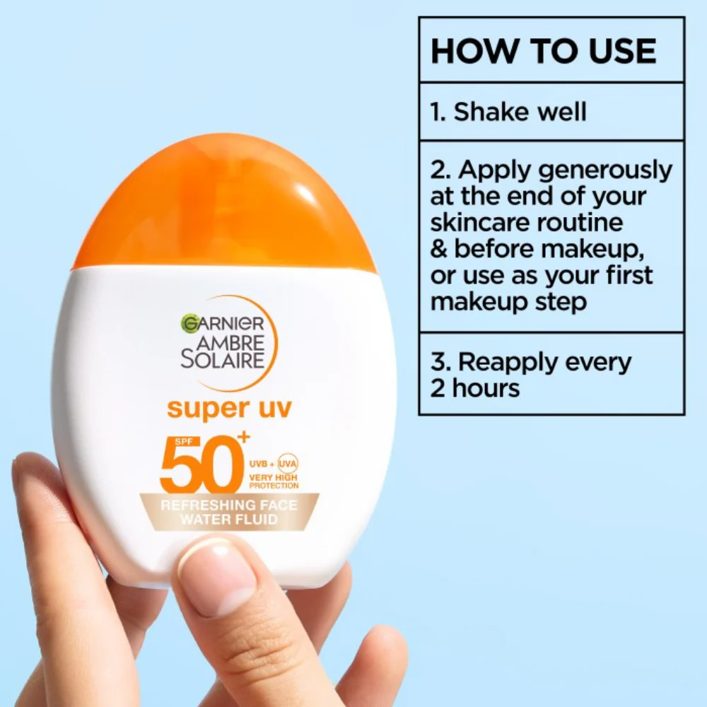 Garnier Ambre Solaire Super UV Refreshing Face Tinted Water Fluid SPF50 40ml - Image 3