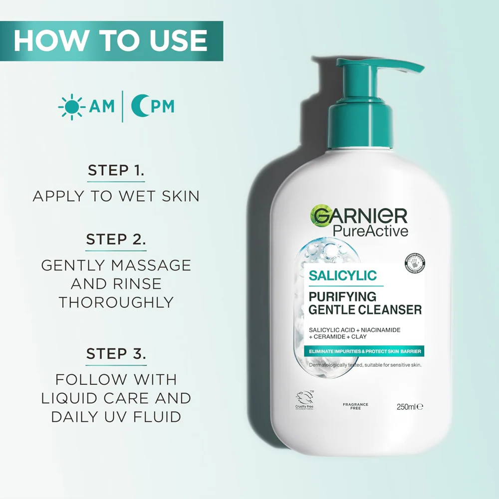 Garnier Pure Active Salicylic Acid Purifying Gentle Cleanser 250ml - Image 5