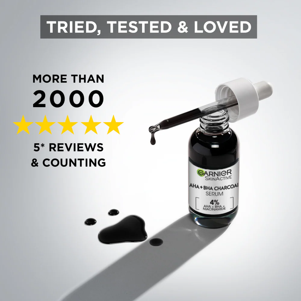 Garnier Skin Active 4% AHA+BHA Charcoal Anti-Blemish Serum 30ml - Image 4