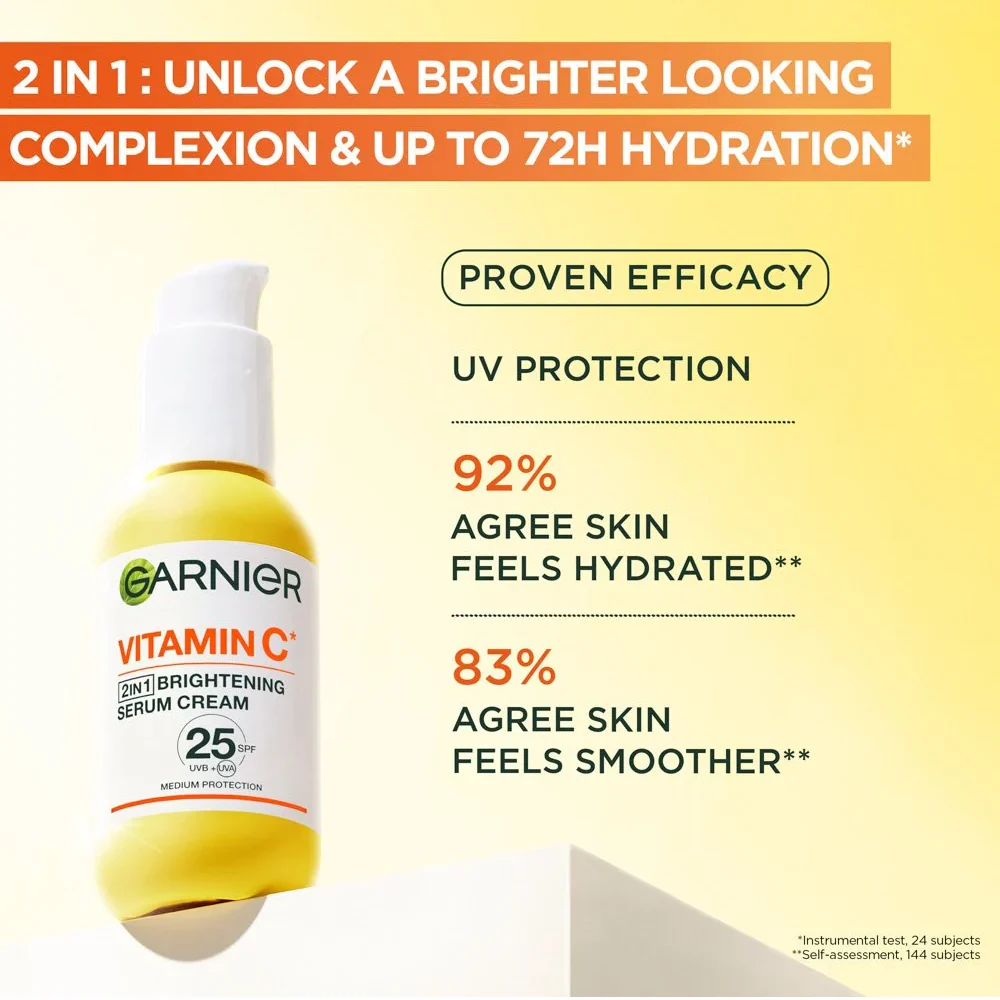Garnier Skin Active Vitamin C* 2-In-1 Brightening Serum Cream SPF25 50ml - Image 2