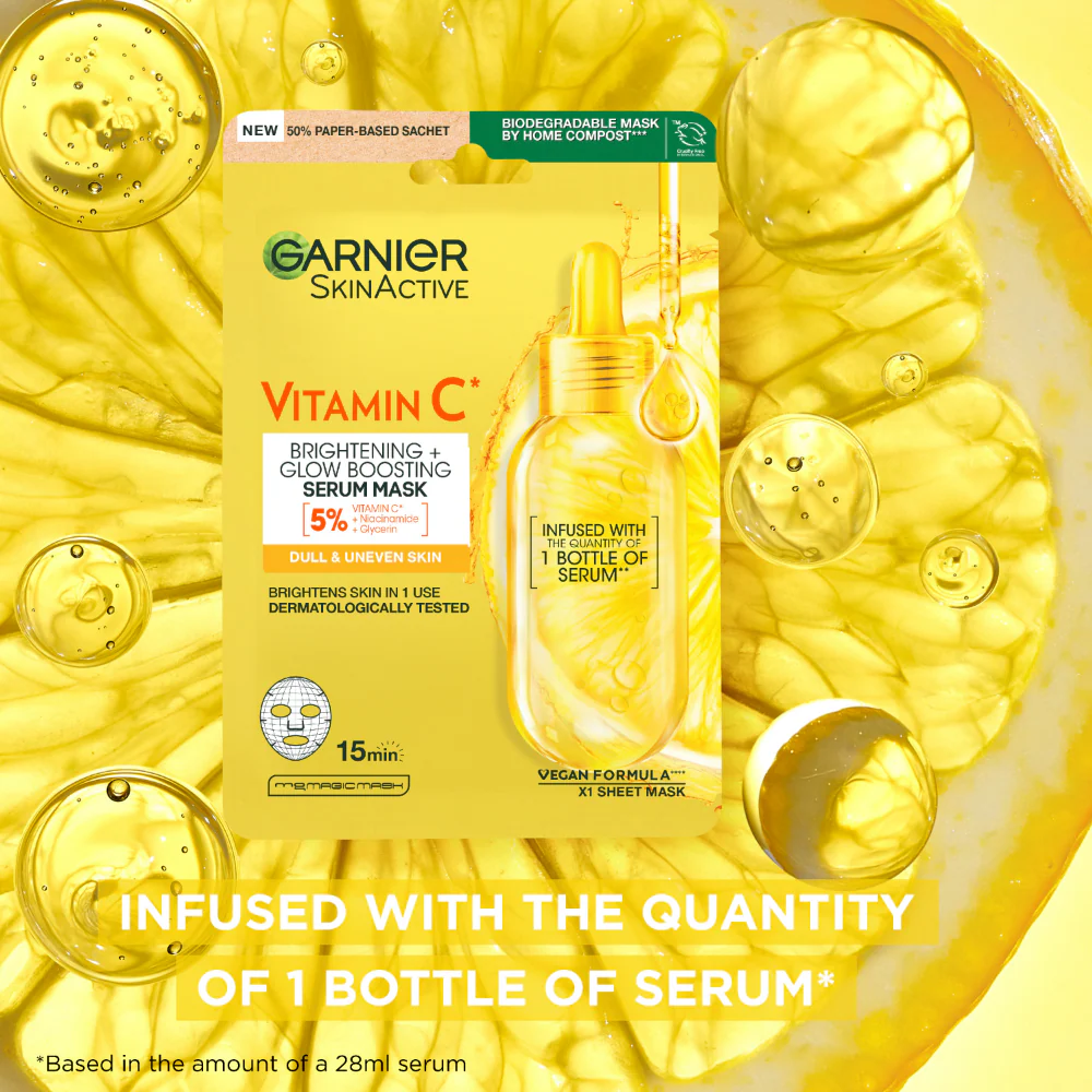 Garnier Skin Active Vitamin C* Brightening Glow Sheet Mask 28g - Image 3