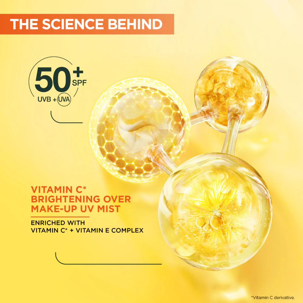 Garnier Skin Active Vitamin C* Brightening Over Makeup UV Mist SPF50+ 75ml - Image 3