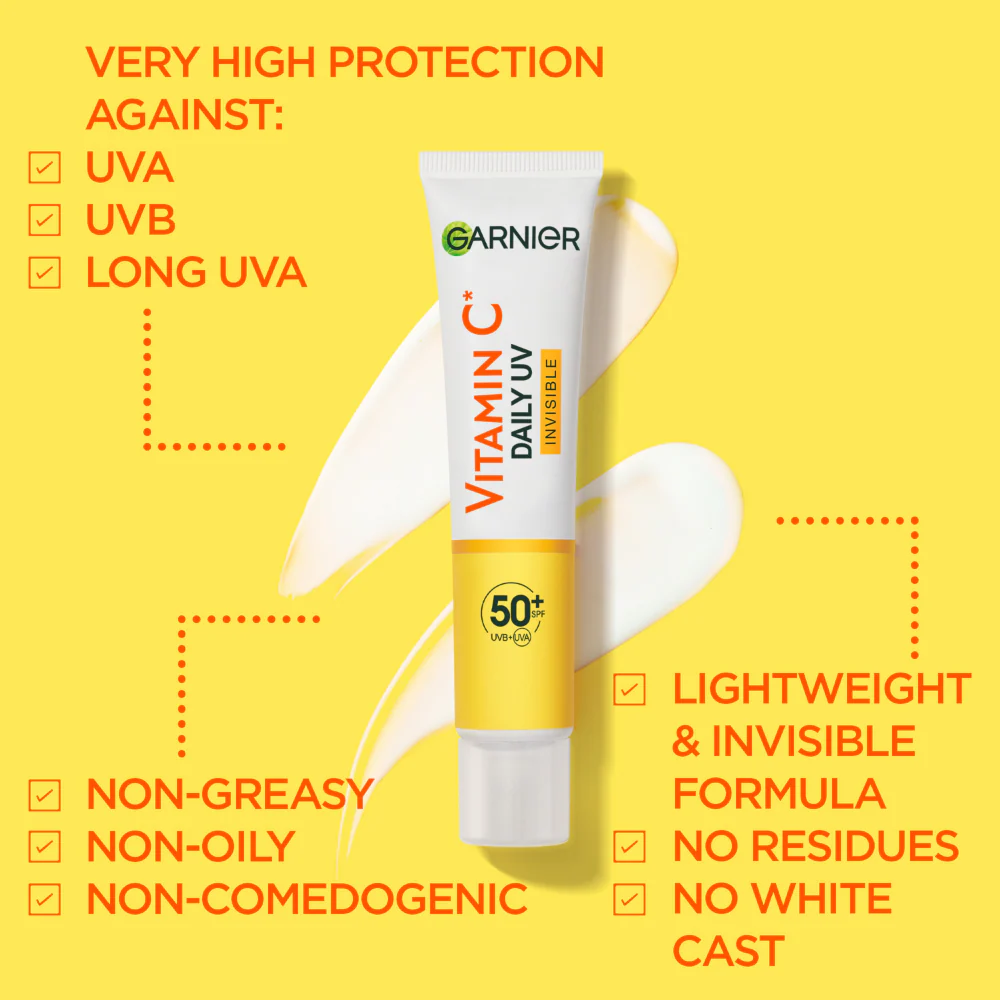 Garnier Skin Active Vitamin C* Daily UV Invisible Brightening Fluid SPF50+ 40ml - Image 4