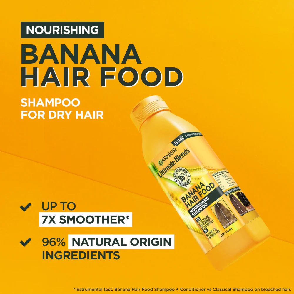 Garnier Ultimate Blends Banana Hair Food Nourishing Shampoo 350ml - Image 3