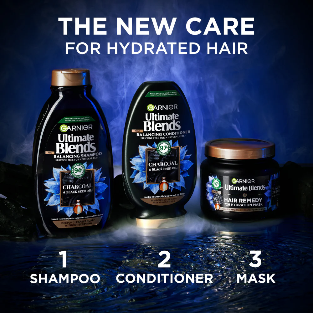 Garnier Ultimate Blends Charcoal & Black Seed Oil Balancing Shampoo 300ml - Image 3