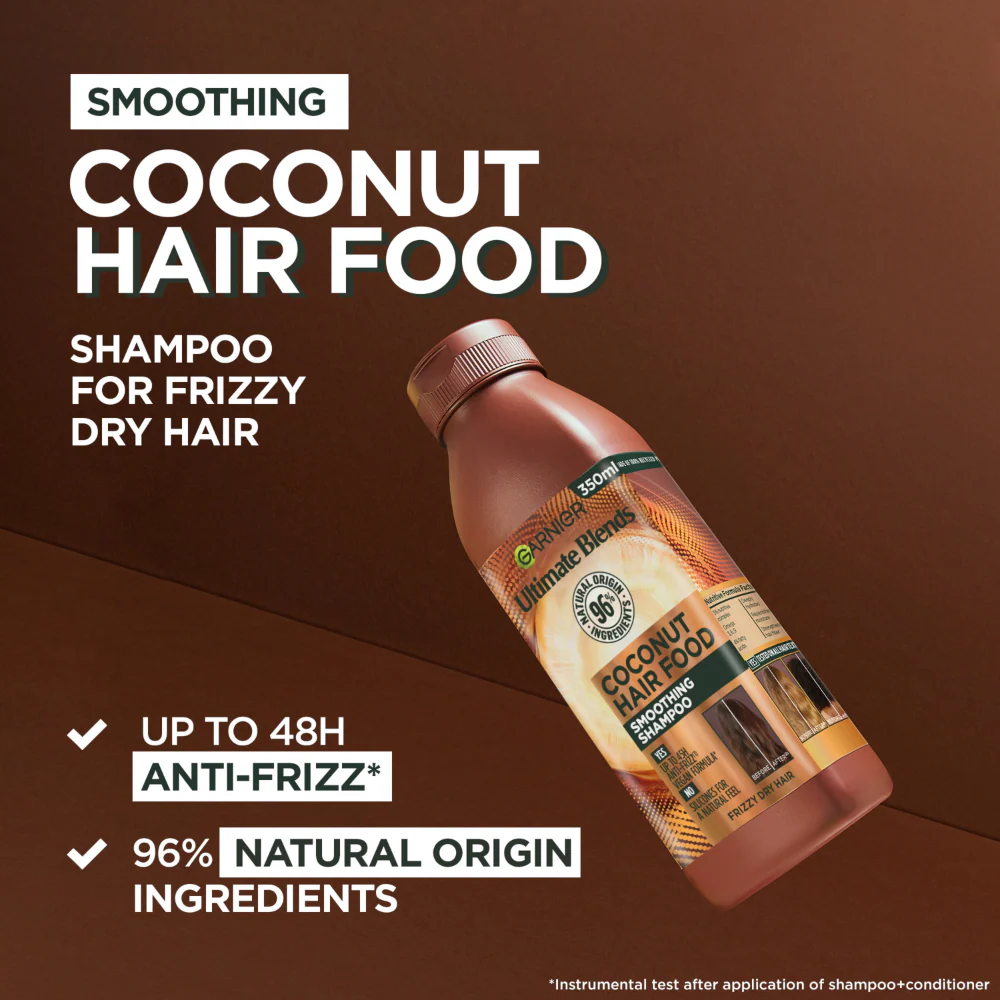 Garnier Ultimate Blends Coconut Oil & Cocoa Butter Smoothing Shampoo 350ml - Image 3