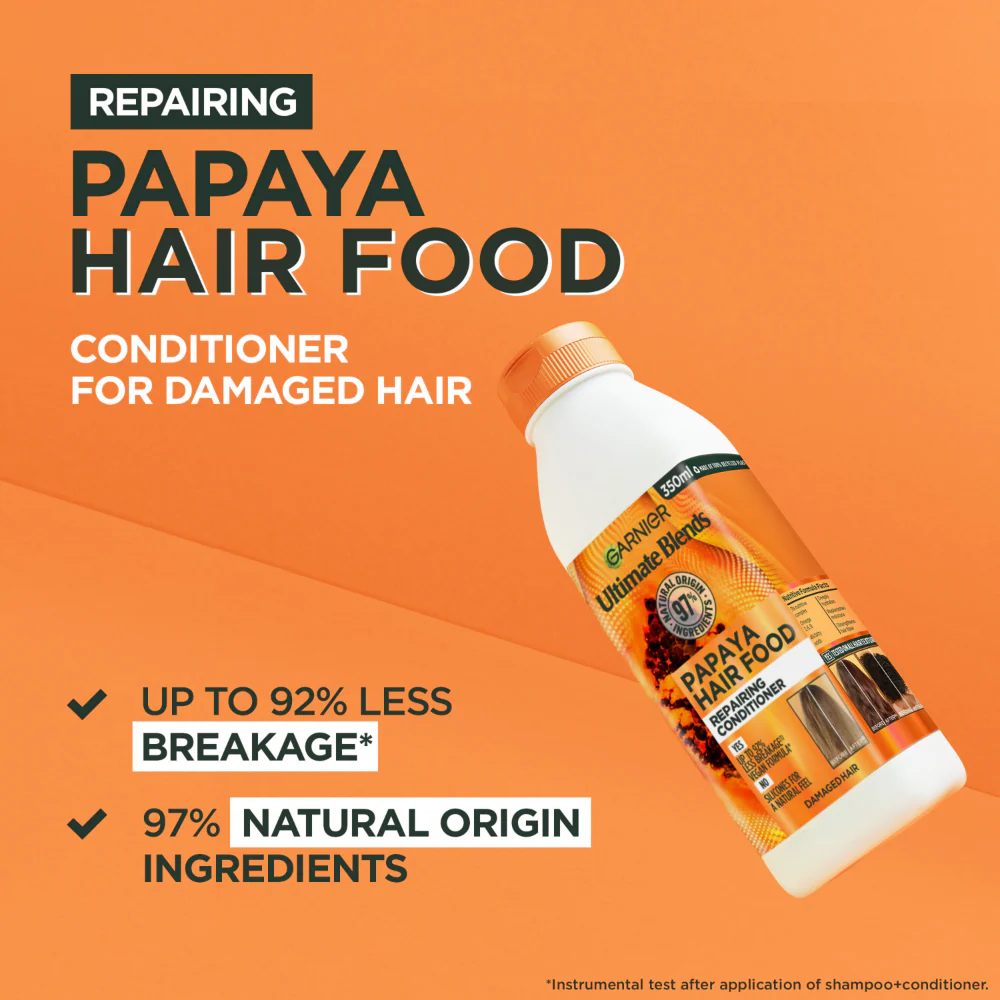 Garnier Ultimate Blends Papaya Hair Food Repairing Conditioner 350ml - Image 3