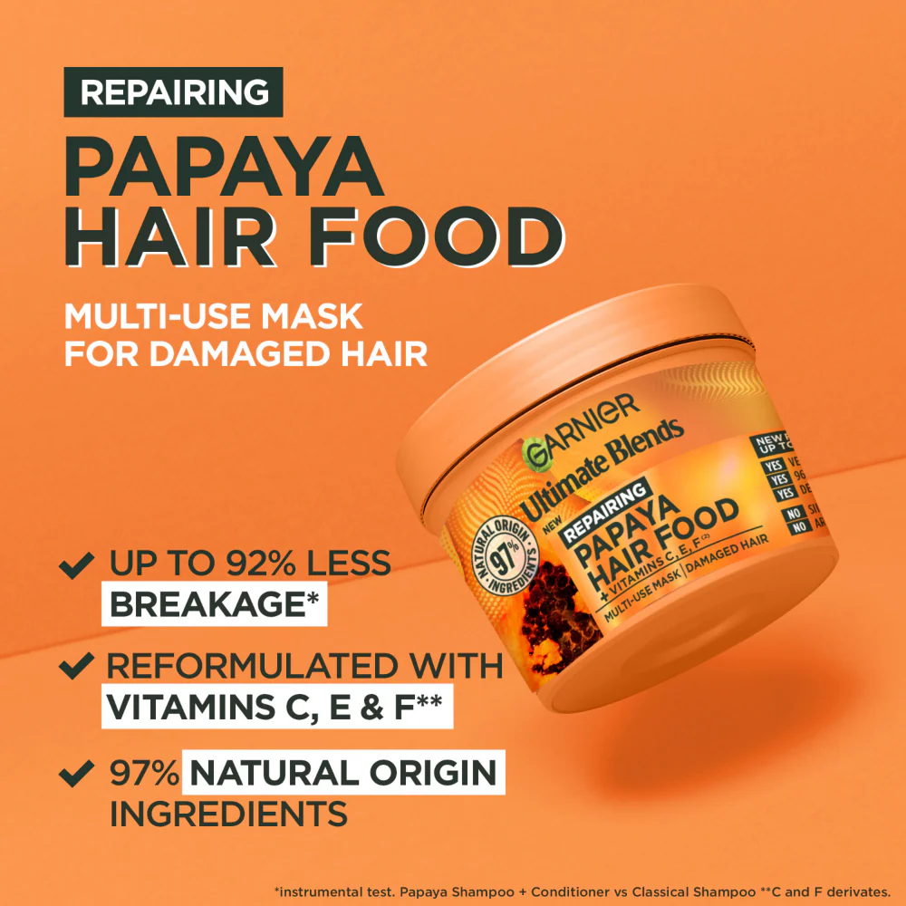 Garnier Ultimate Blends Papaya Hair Food Repairing Multi-Use Hair Mask 350ml - Image 3