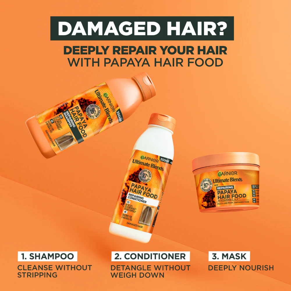 Garnier Ultimate Blends Papaya Hair Food Repairing Multi-Use Hair Mask 350ml - Image 6