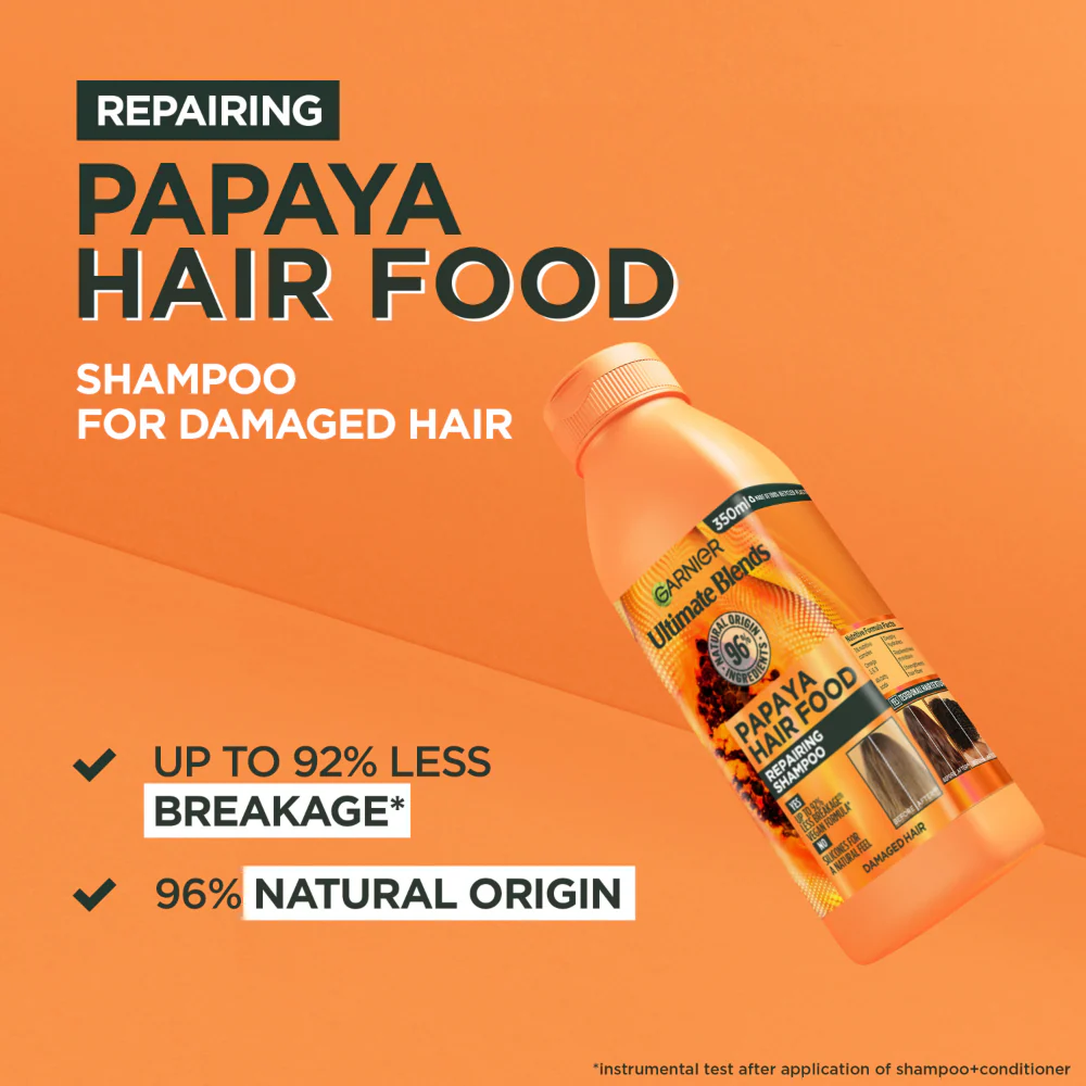 Garnier Ultimate Blends Papaya Hair Food Repairing Shampoo 350ml - Image 3