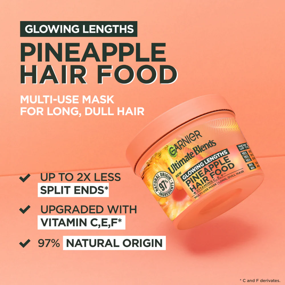 Garnier Ultimate Blends Pineapple Hair Food Glowing Lengths Multi-Use Hair Mask 400ml - Image 3