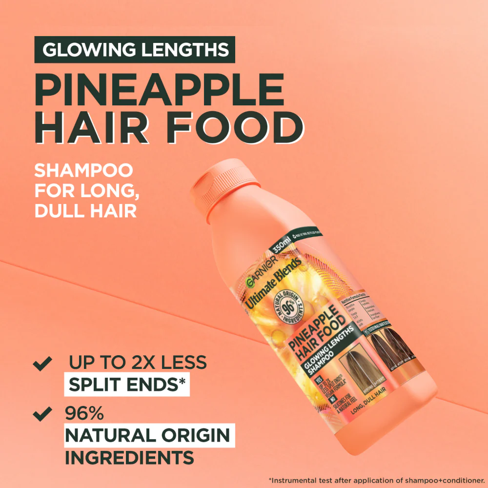 Garnier Ultimate Blends Pineapple Hair Food Glowing Lengths Shampoo 350ml - Image 3