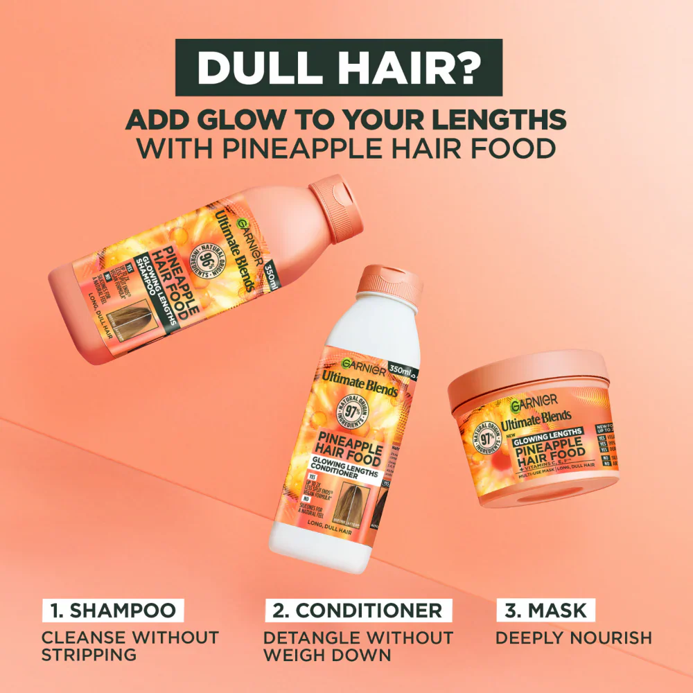 Garnier Ultimate Blends Pineapple Hair Food Glowing Lengths Shampoo & Conditioner Twin 2 x 350ml - Image 5