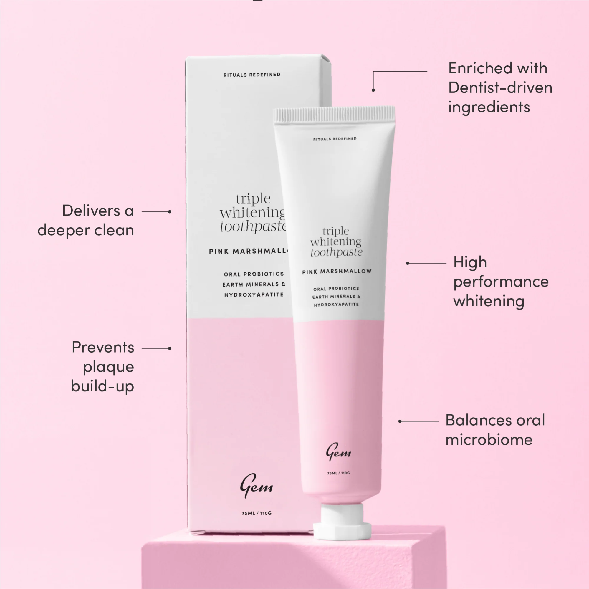 Gem Triple Whitening Toothpaste Pink Marshmallow 100g - Image 2