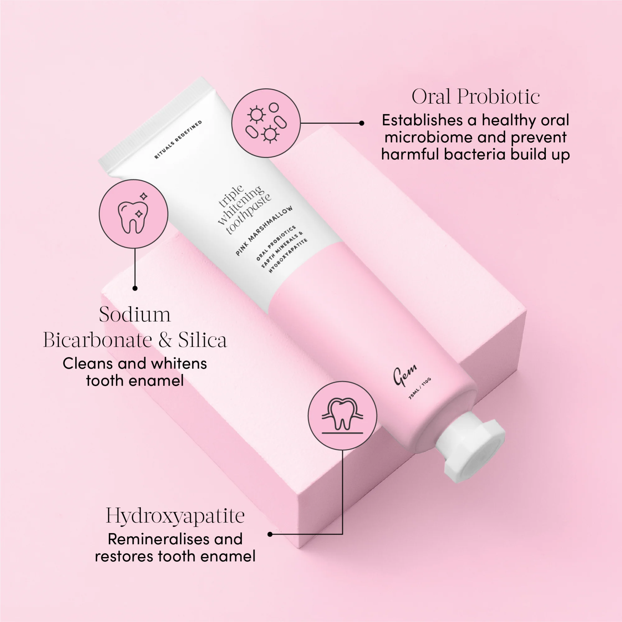 Gem Triple Whitening Toothpaste Pink Marshmallow 100g - Image 3