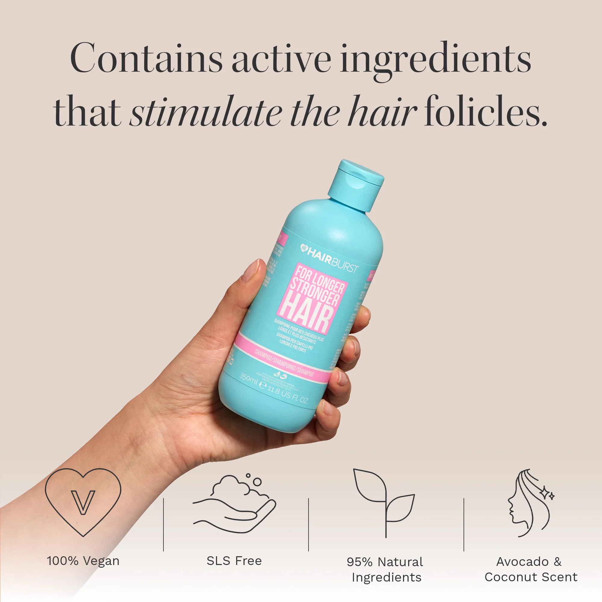 Hairburst Shampoo for Longer Stronger Hair 350ml - Image 2