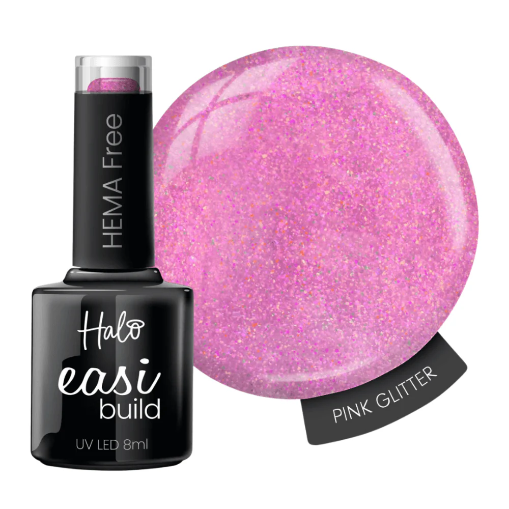 Halo EasiBuild Brush On Builder Gel Pink Glitter 8ml - Image 2