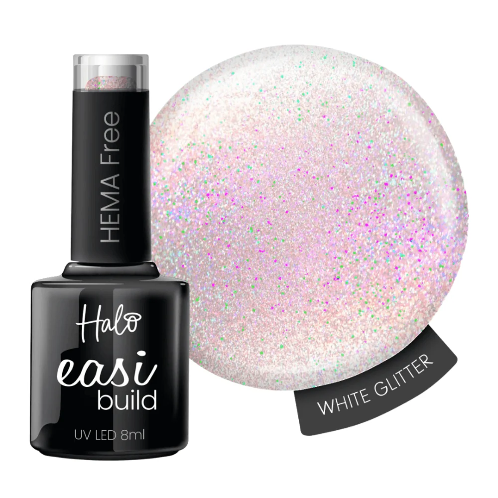 Halo EasiBuild Brush On Builder Gel White Glitter 8ml - Image 2