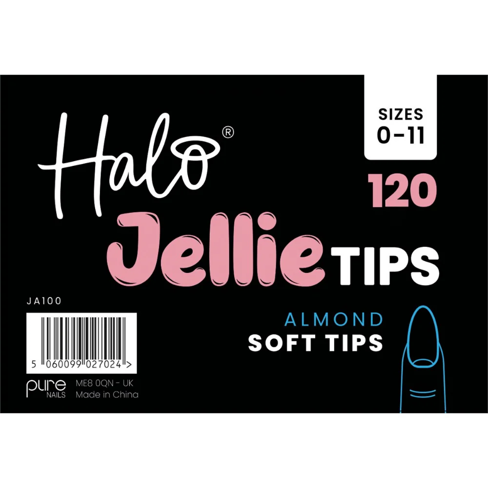 Halo Jellie Tips Soft Gel Nail Tips Almond x120 Sizes 0-11
