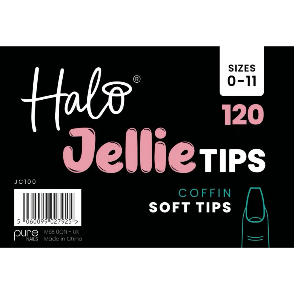 Halo Jellie Tips Soft Gel Nail Tips Coffin x120 Sizes 0-11