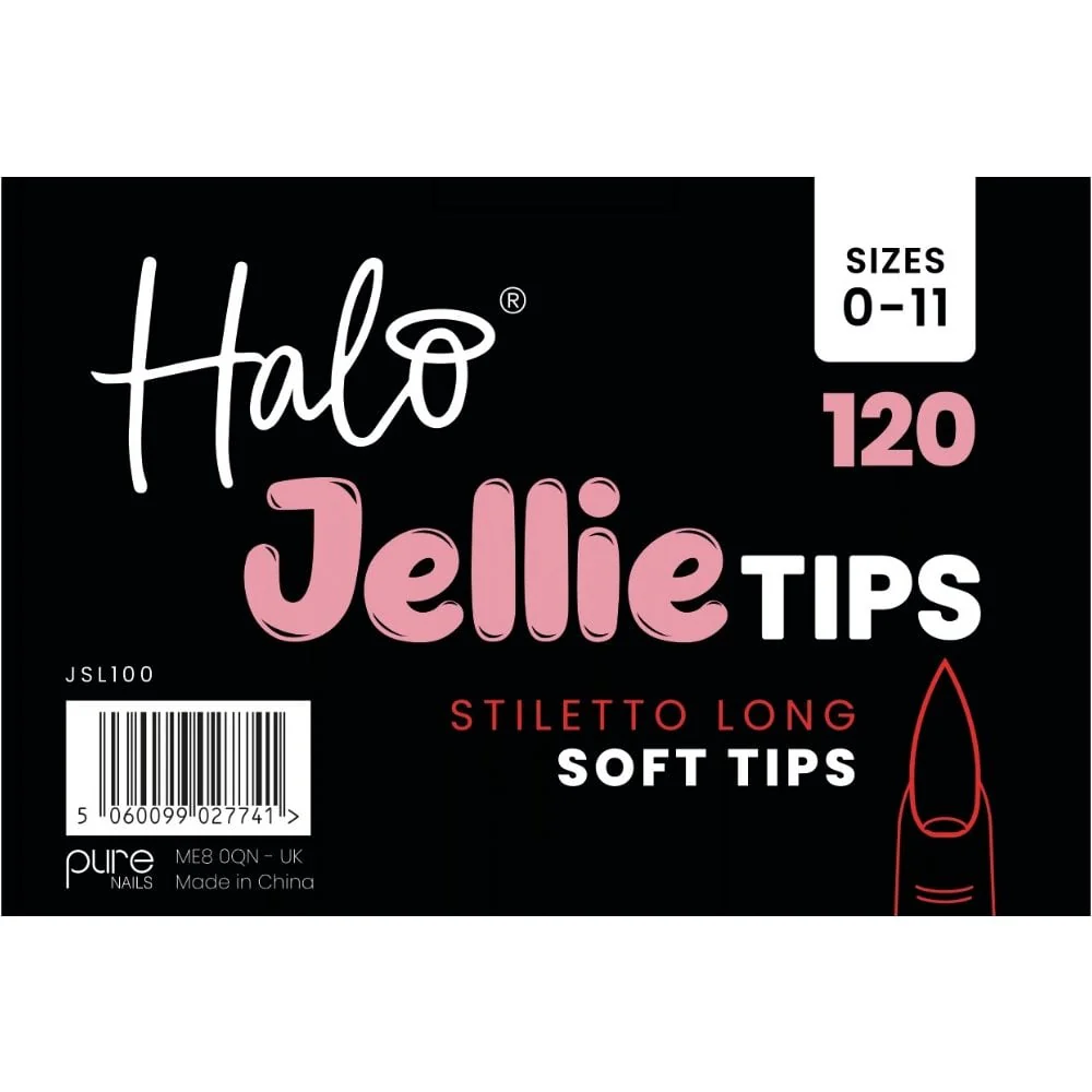 Halo Jellie Tips Soft Gel Nail Tips Stiletto Long x120 Sizes 0-11