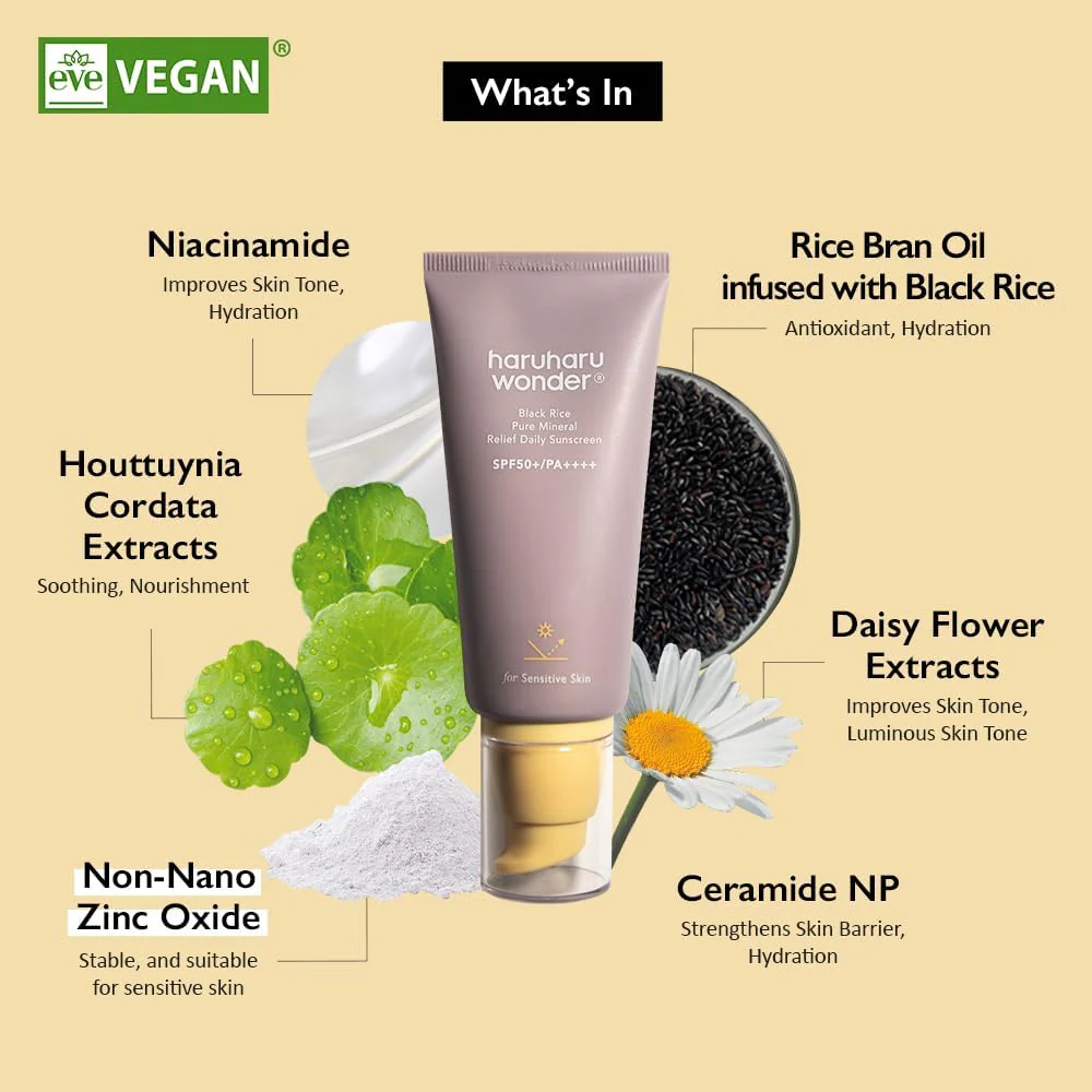 Haruharu Wonder Black Rice Pure Mineral Relief Daily Sunscreen PA++++ SPF50+ 50ml - Image 3