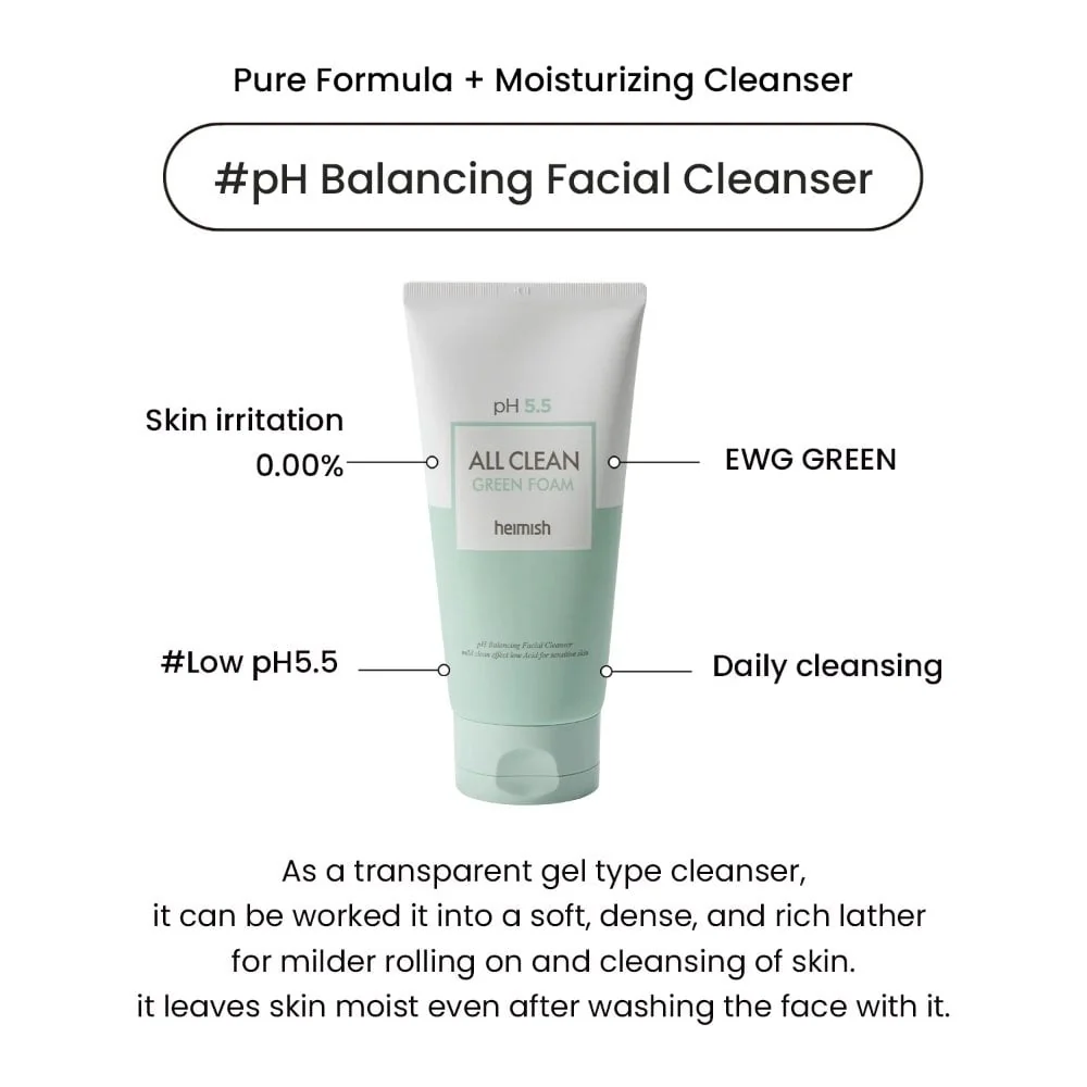 Heimish All Clean Green pH Balancing Facial Cleanser Foam 150g - Image 7