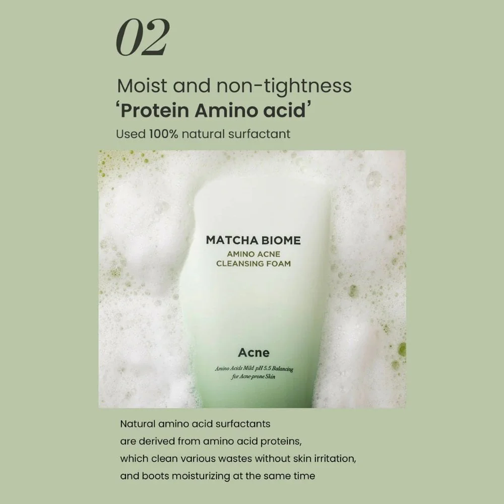 Heimish Matcha Biome Amino Acne Balancing pH 5.5 Cleansing Foam 150ml - Image 4