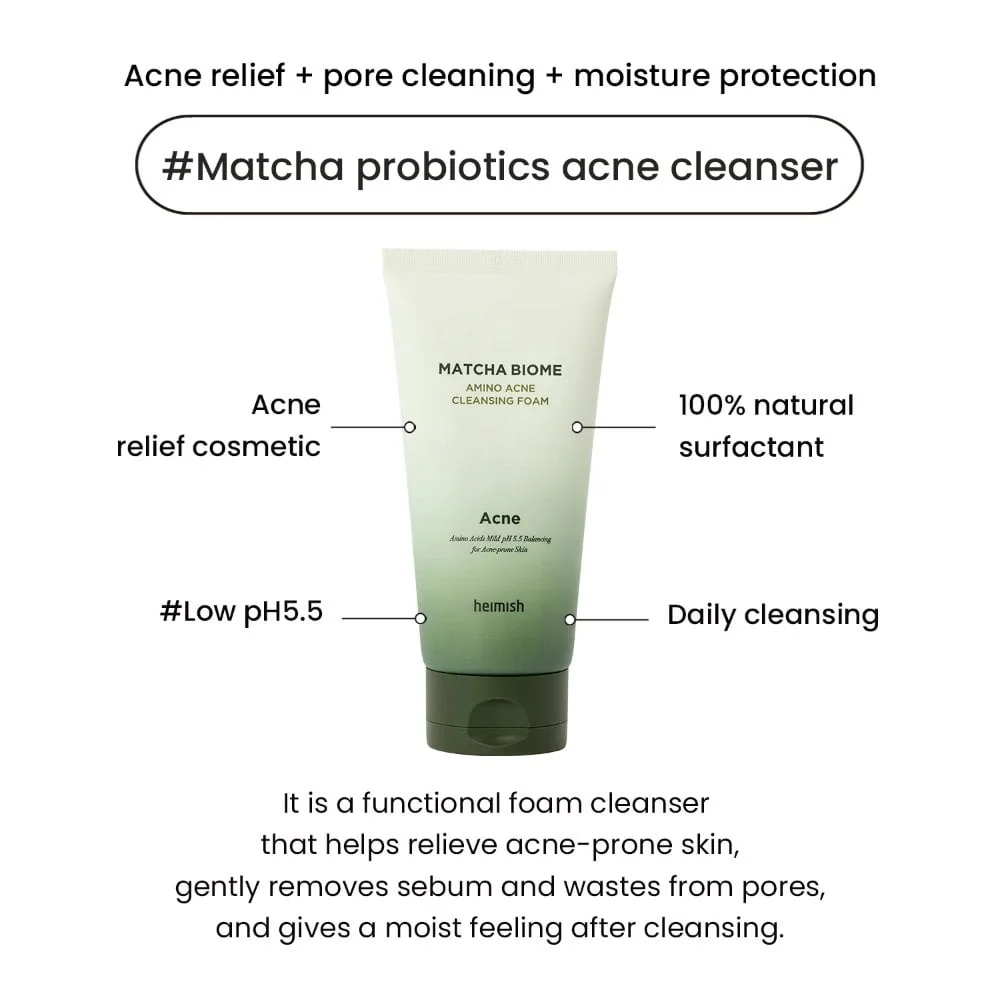 Heimish Matcha Biome Amino Acne Balancing pH 5.5 Cleansing Foam 150ml - Image 8
