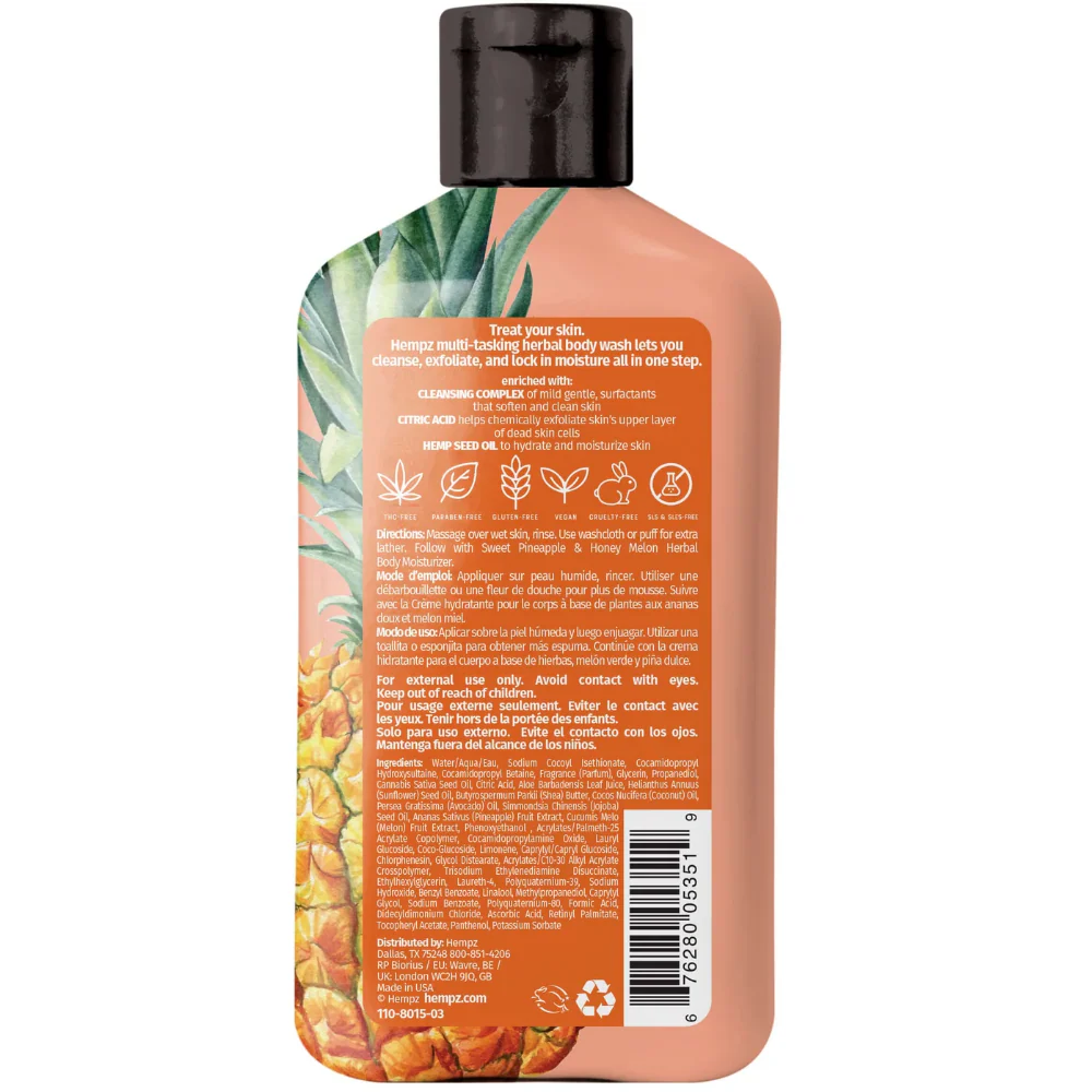 Hempz Sweet Pineapple & Melon Herbal Body Wash 500ml - Image 5