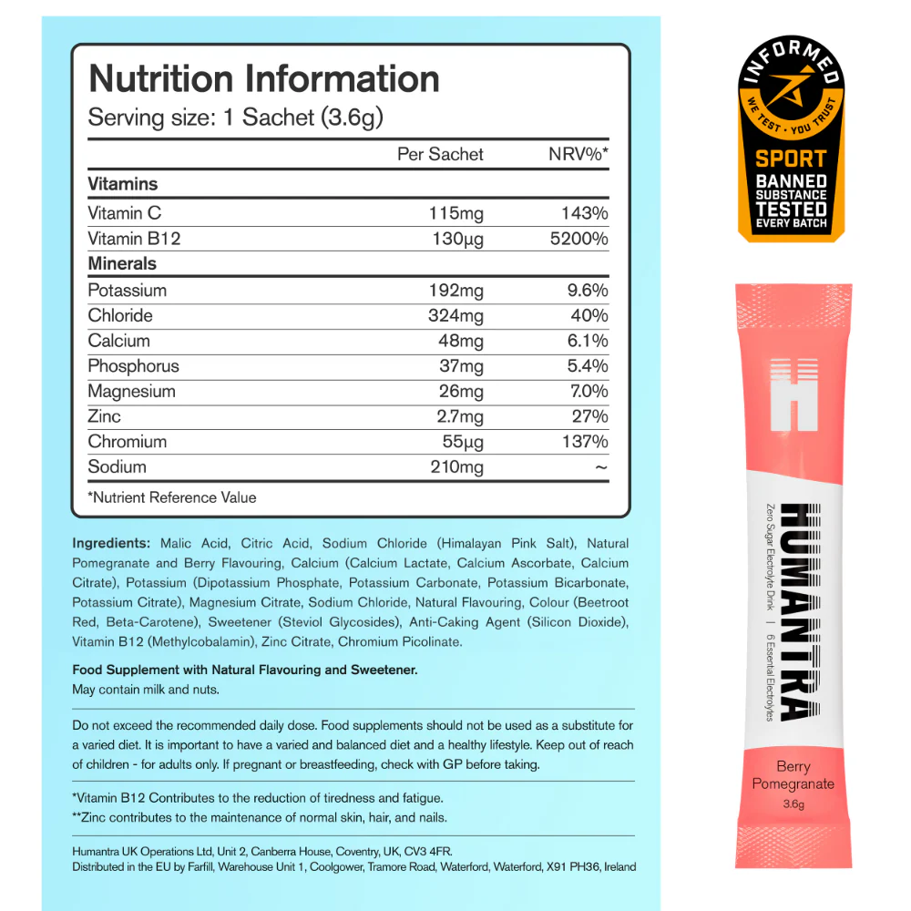 Humantra Berry Pomegranate Electrolyte Powder Hydrating Supplement x20 - Image 5
