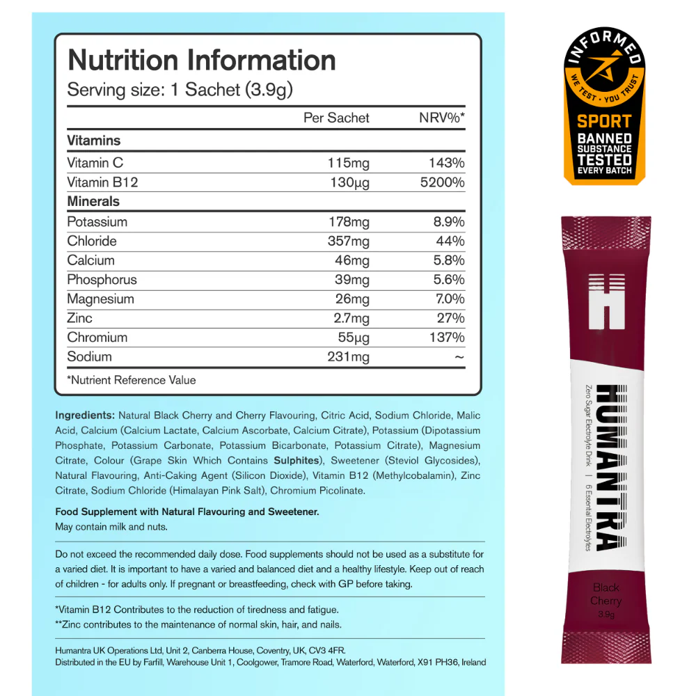 Humantra Black Cherry Electrolyte Powder Hydrating Supplement x20 - Image 5