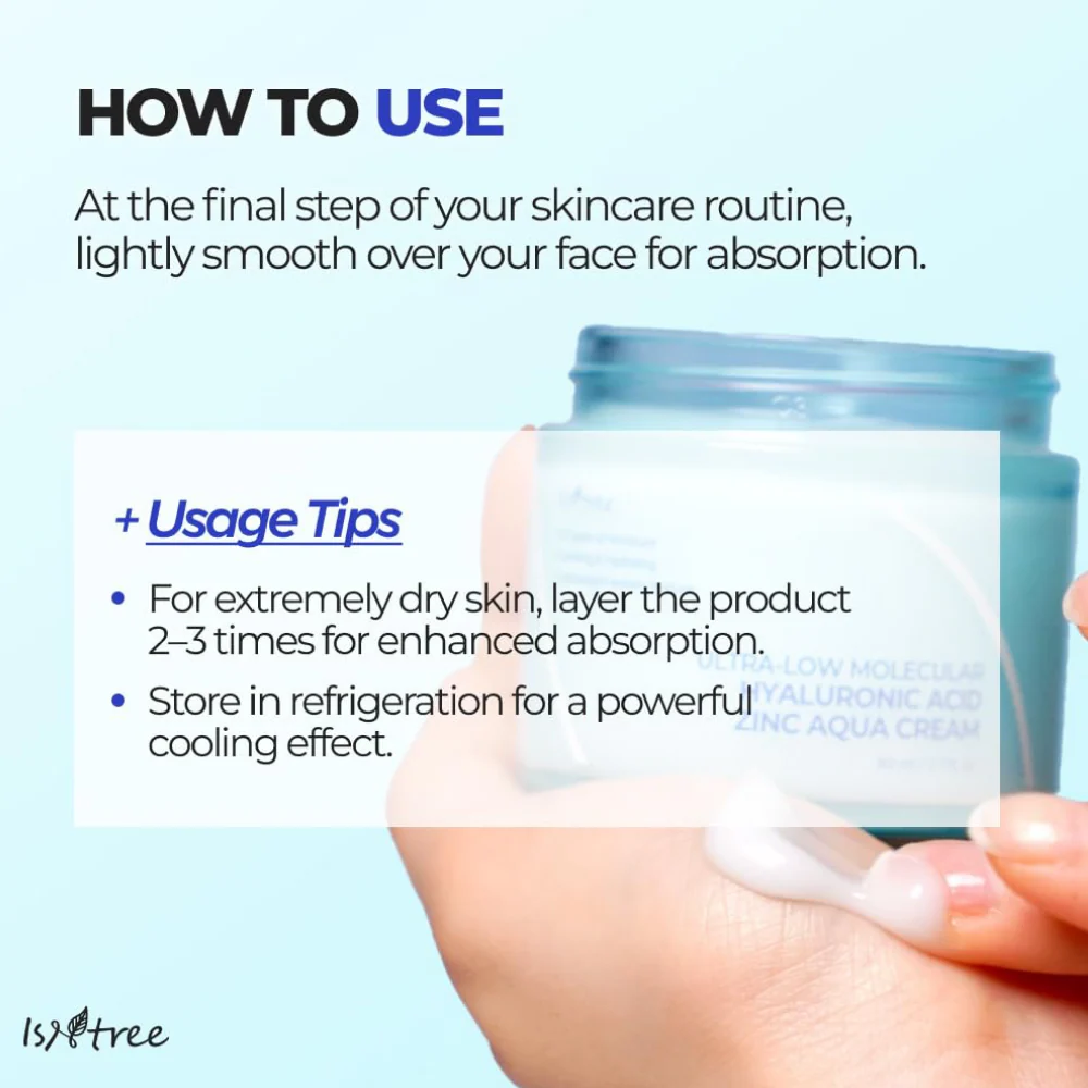 Isntree Ultra-Low Molecular Hyaluronic Acid Zinc Aqua Cream 80ml - Image 9