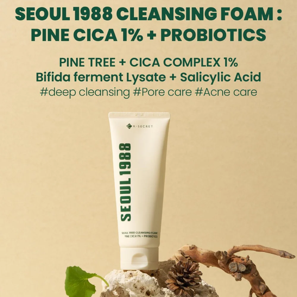 K-Secret Seoul 1988 Cleansing Foam: Pine Cica 1% + Probiotics 150ml - Image 3