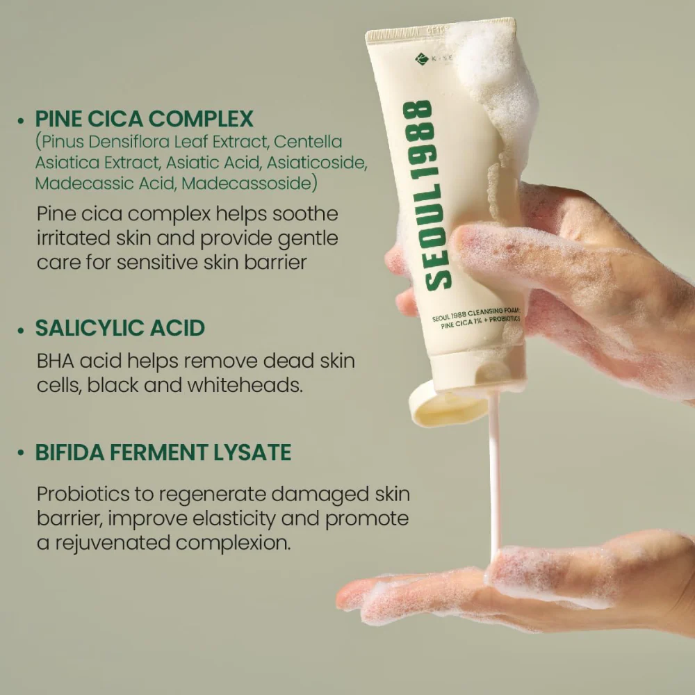 K-Secret Seoul 1988 Cleansing Foam: Pine Cica 1% + Probiotics 150ml - Image 5