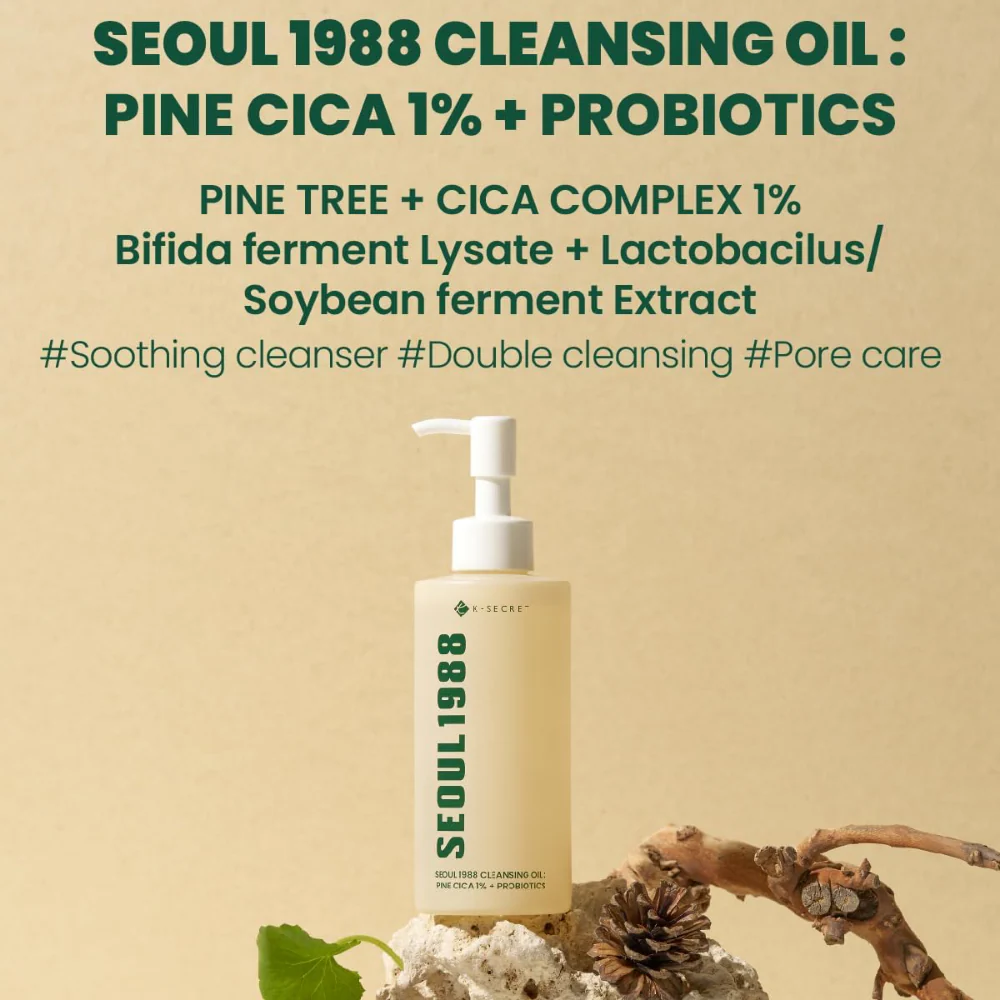 K-Secret Seoul 1988 Cleansing Oil: Pine Cica 1% + Probiotics 200ml - Image 3