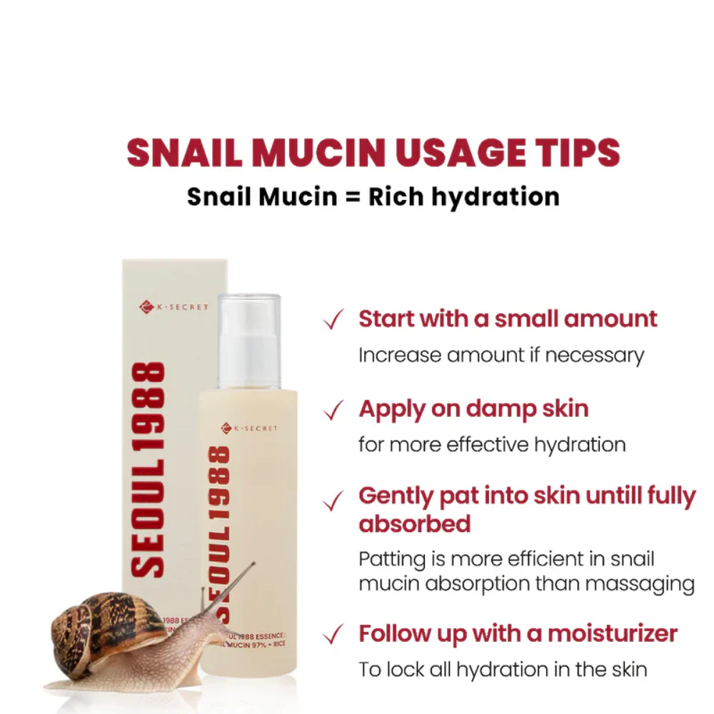 K-Secret Seoul 1988 Essence: Snail Mucin 97% + Rice 100ml - Image 4