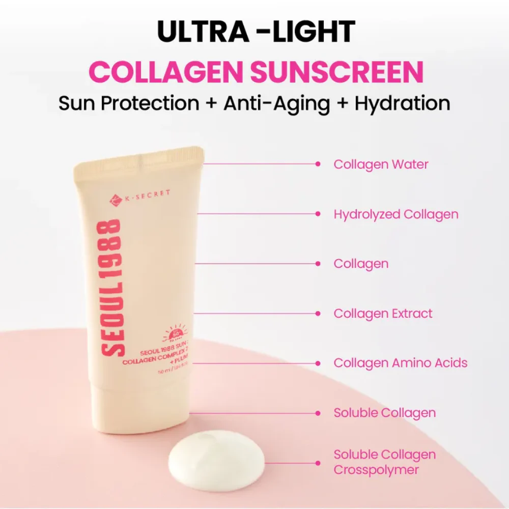 K-Secret Seoul 1988 Sun: Collagen Complex 7 + Plum PA++++ SPF50 50g - Image 2