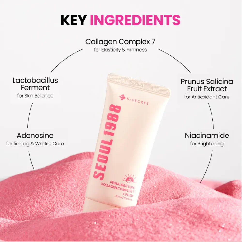 K-Secret Seoul 1988 Sun: Collagen Complex 7 + Plum PA++++ SPF50 50g - Image 3