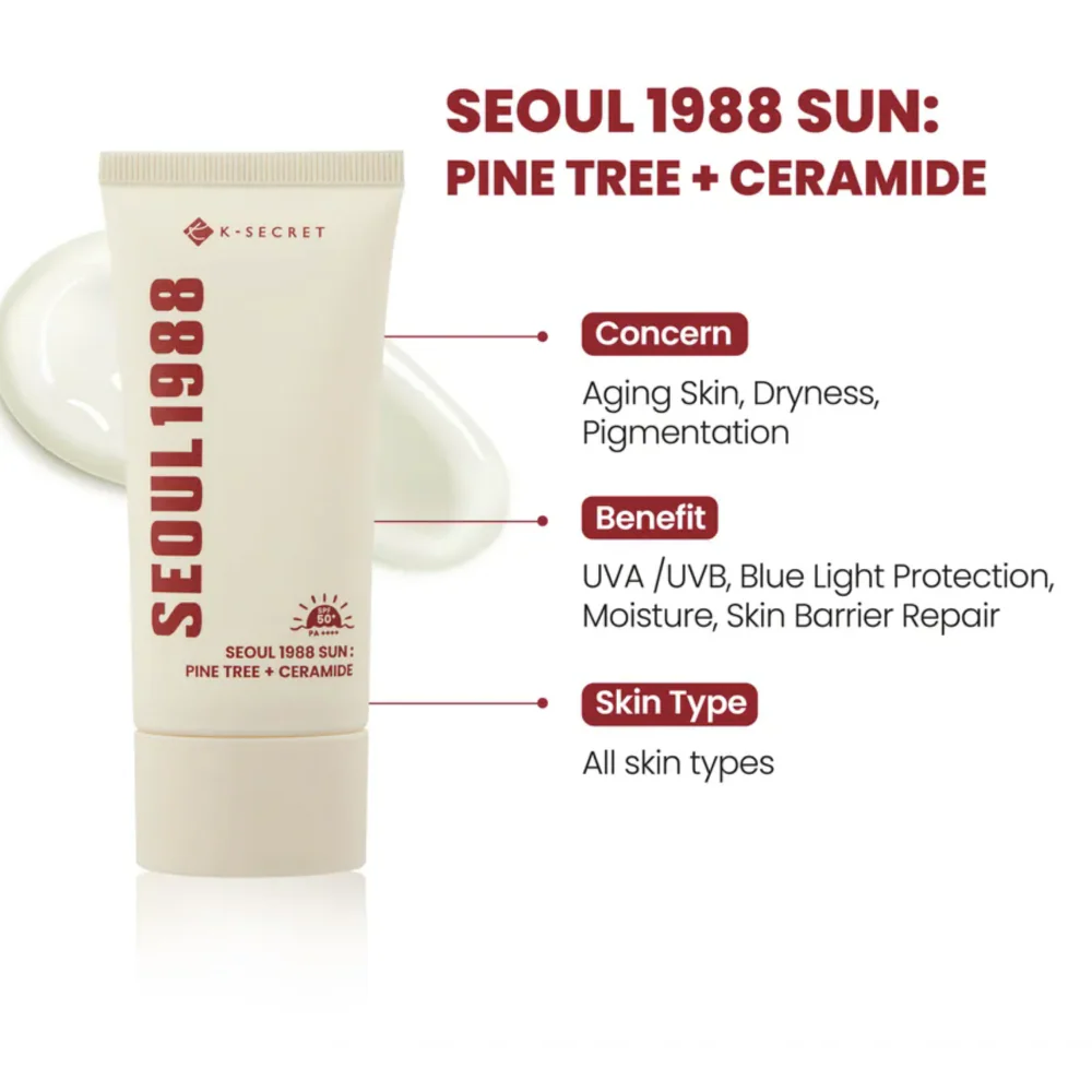 K-Secret Seoul 1988 Sun: Pine Tree + Ceramide PA++++ SPF50+ 50ml - Image 4