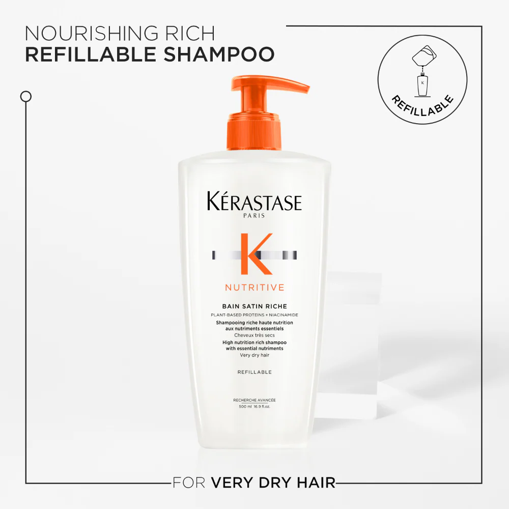 Kérastase Nutritive Bain Satin Riche High Nutrition Rich Shampoo Refillable Bottle 500ml - Image 2