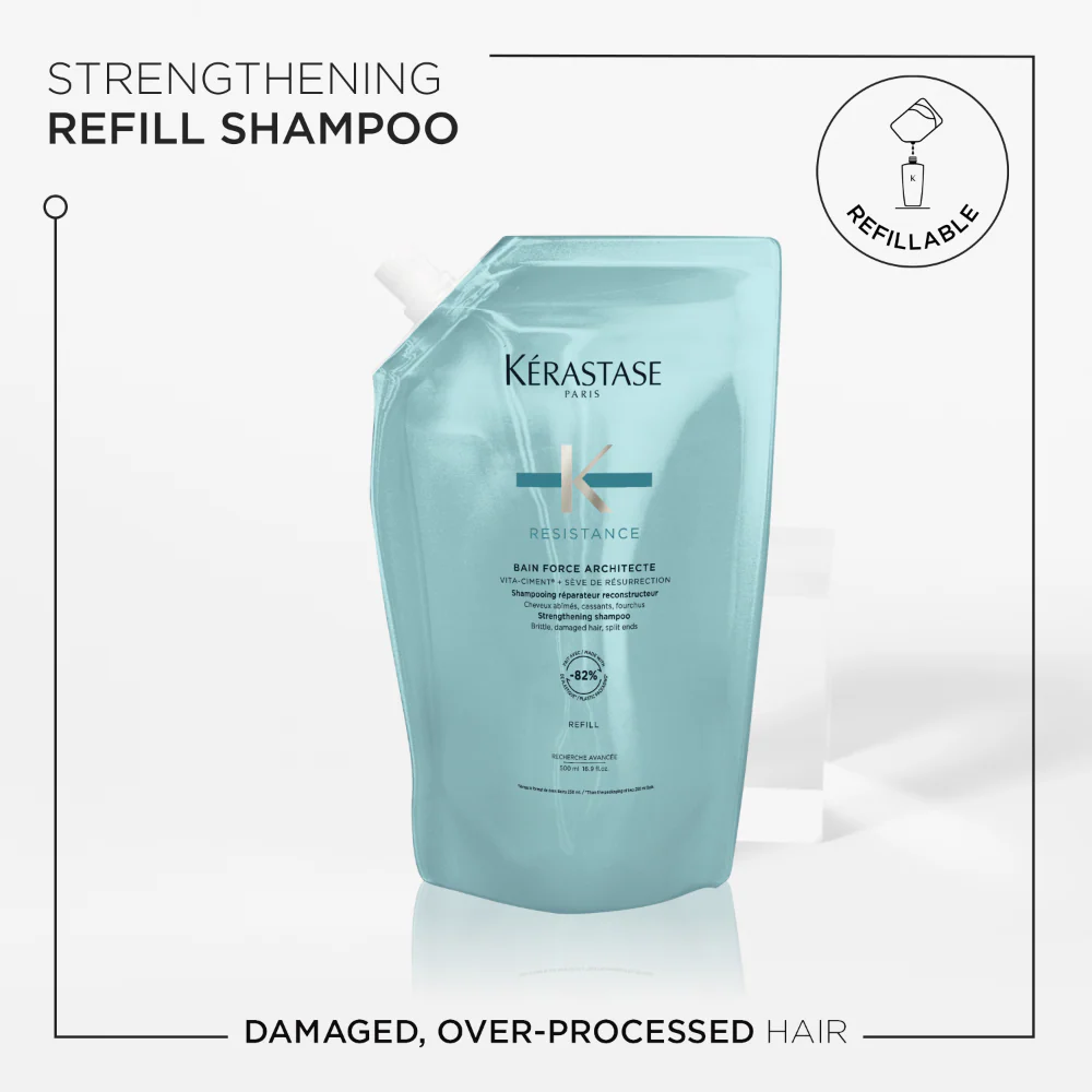 Kérastase Resistance Bain Force Architecte Strengthening Shampoo Refill Pouch 500ml - Image 2