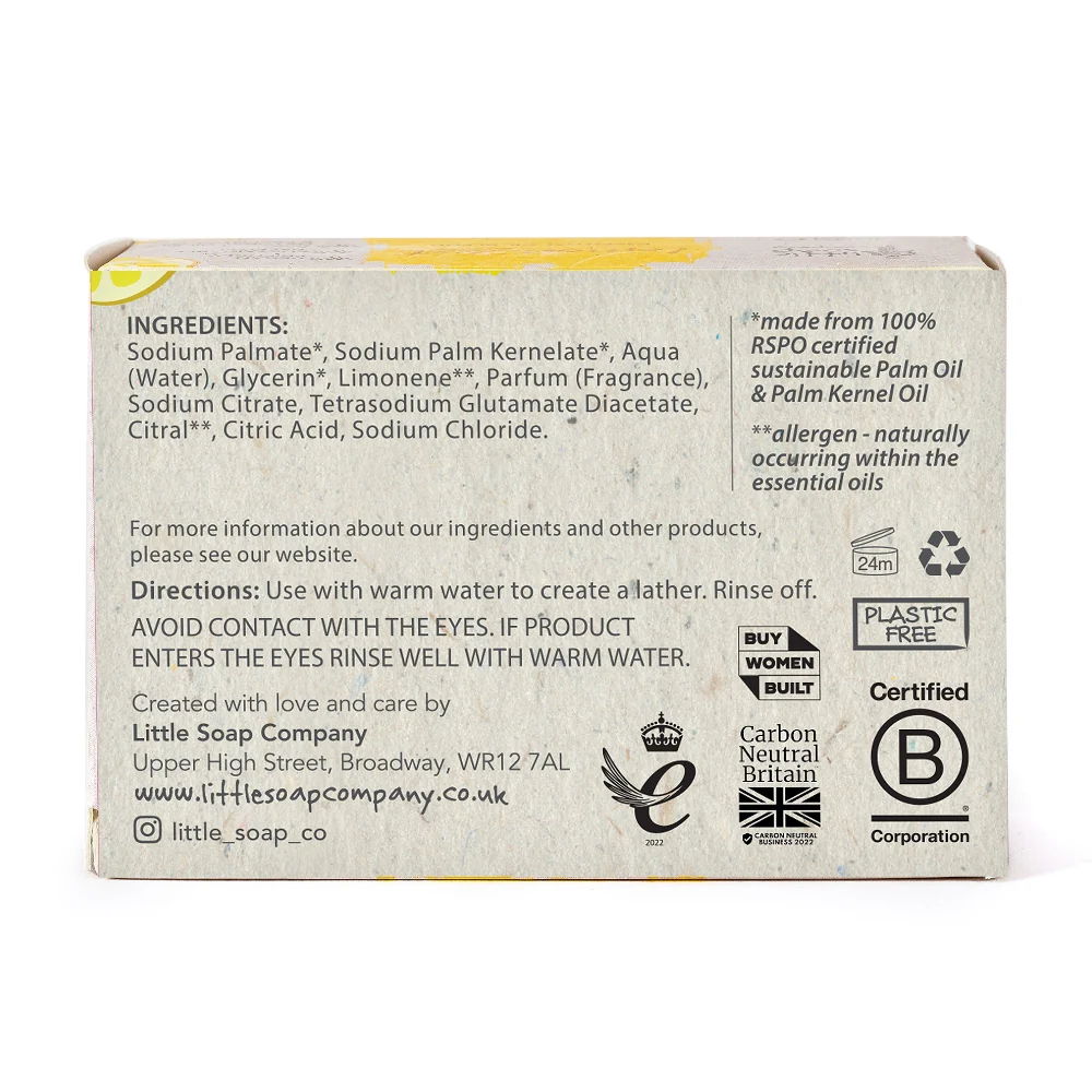 Little Soap Company Naturals Moisturising Soap Bar Lemon Zest 100g - Image 3