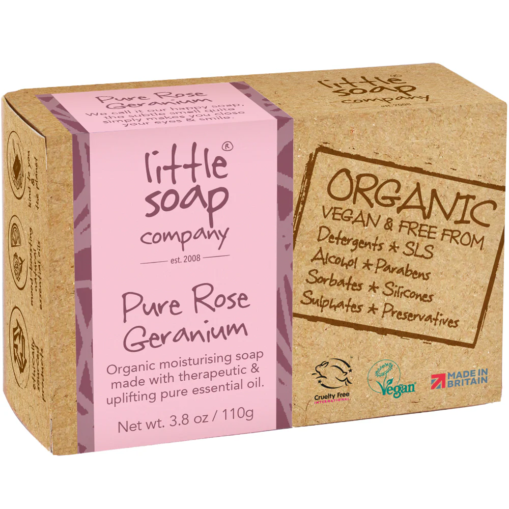 Little Soap Company Organic Pure Rose Geranium Soap Bar 110g - Image 2